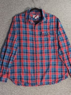 Best Made Co. Long Sleeve Standard Indigo Check Shirt Linen Blend Size Large